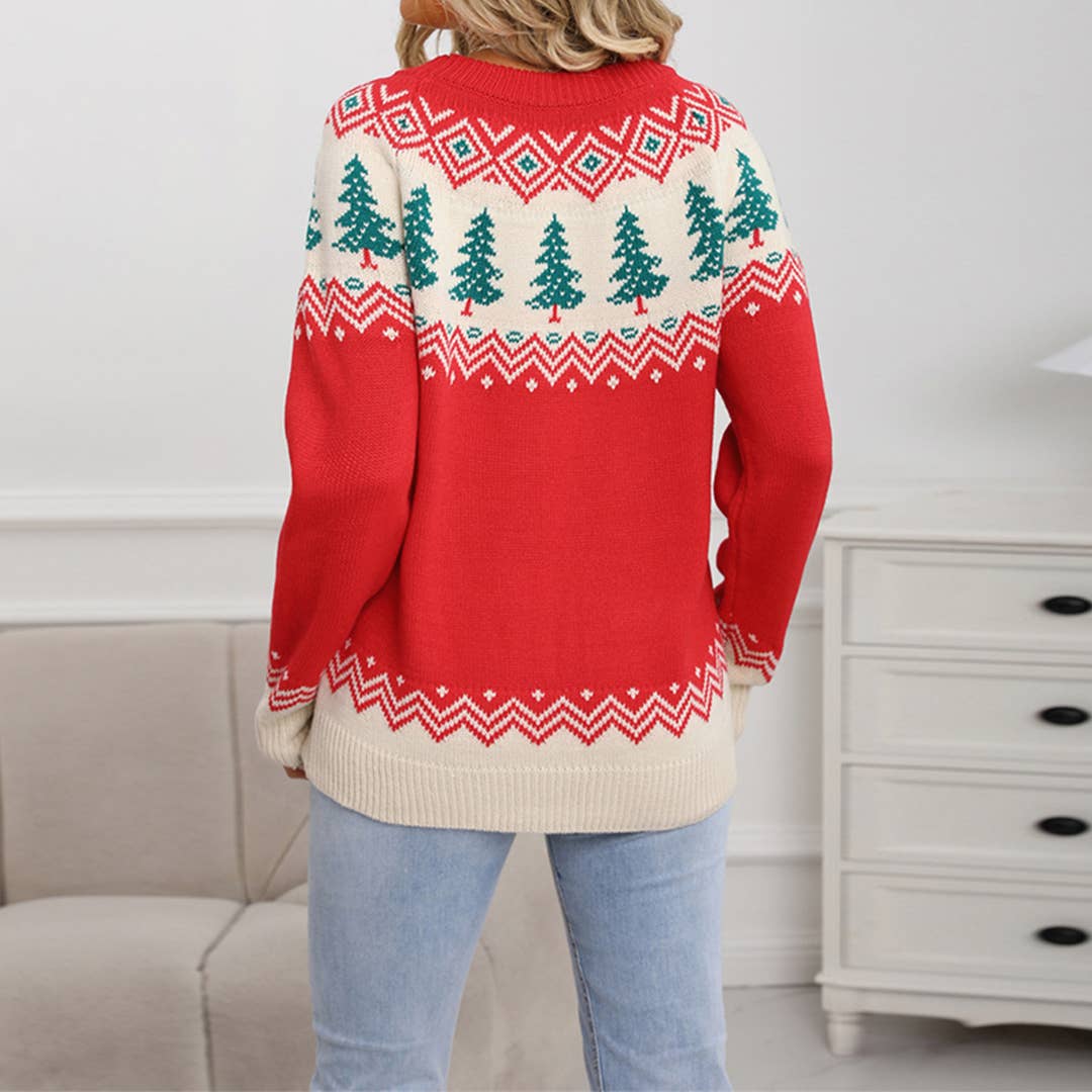 Vermelho Camisola de Malha Solta com Árvore de Natal Jacquard JYYS271 para venda a revendedores na Faire1