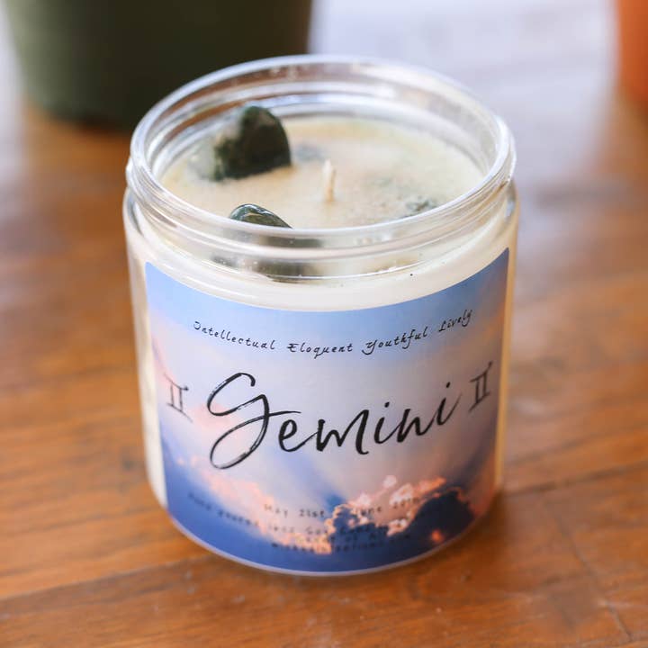 Gemini 16oz Zodiac Candle for wholesale by Wicked Intentions Gifts LLC