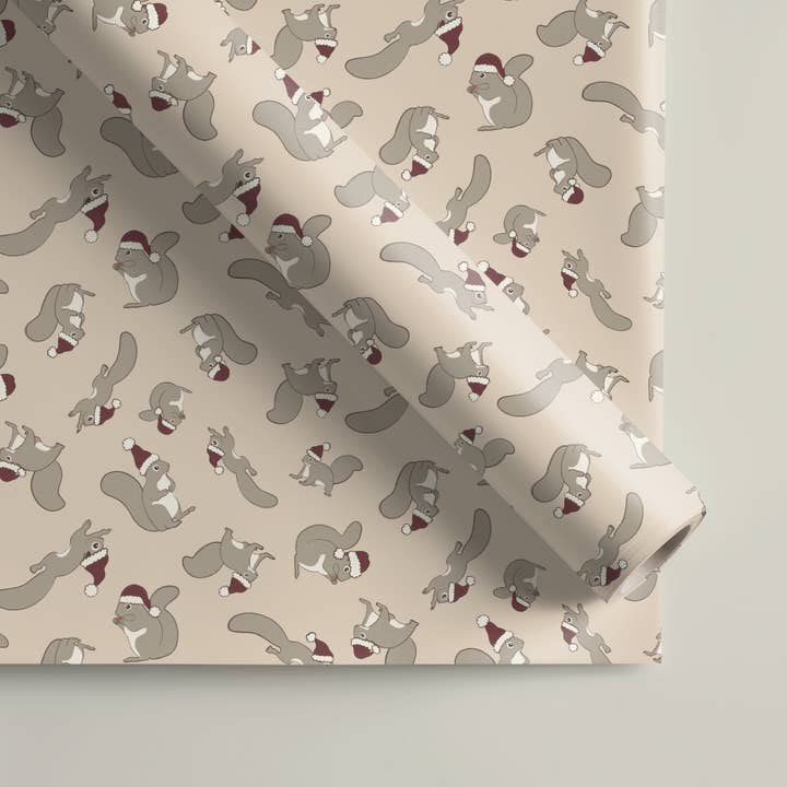 Santa Squirrel Holiday Wrapping Paper for wholesale by Nicole Chinnici
