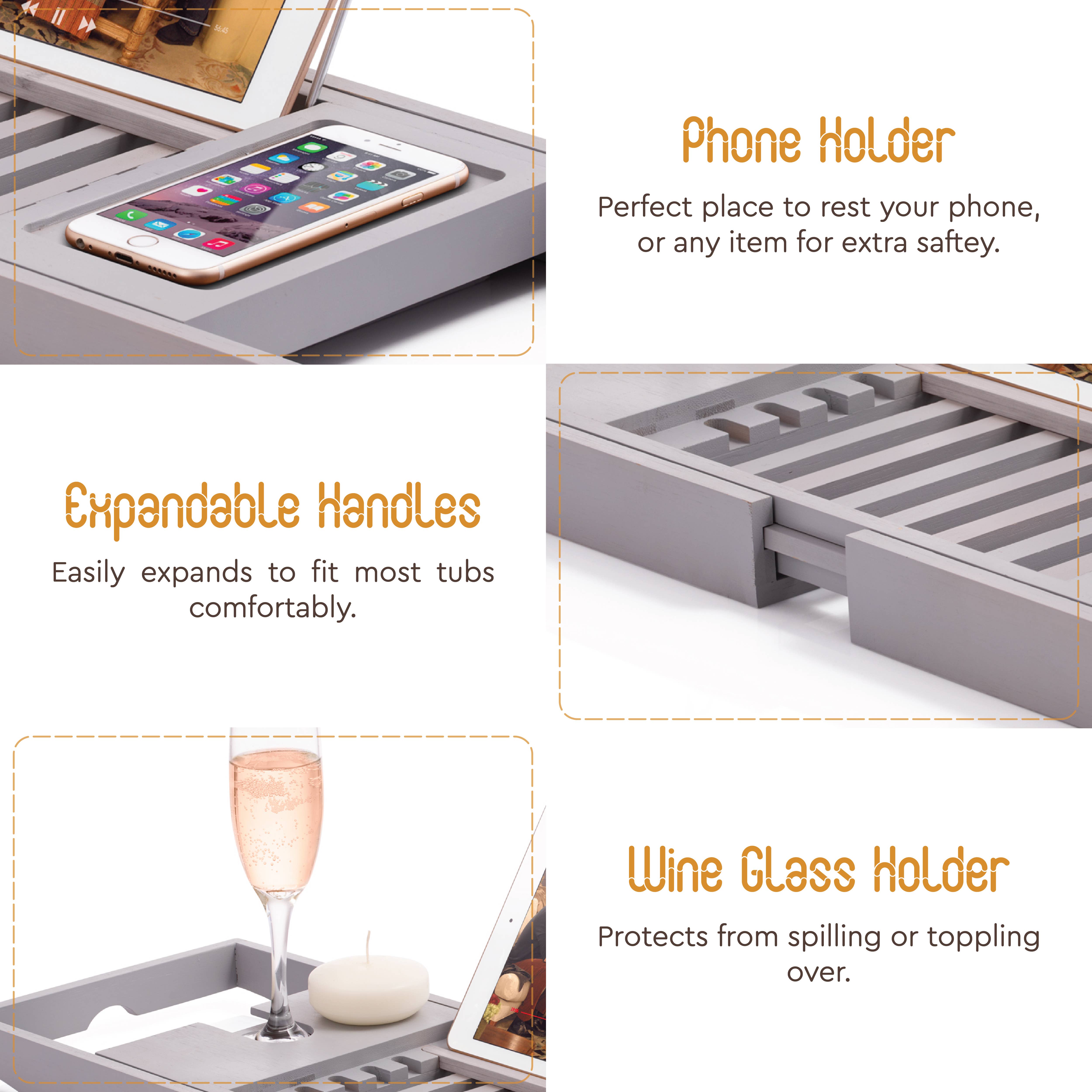 Bambusi - Wholesale Bath Caddy - Bamboo Bathtub Tray Caddy – Adjustable Tub Tray Bath (Grey)3