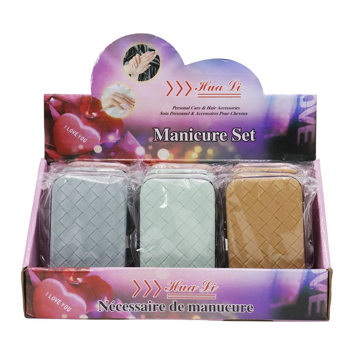 ASSORTED Basket Weave Vegan Leather 7 Pcs Nailcare Kit for wholesale on Faire2