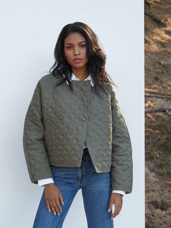 MagicLinen (We handle U.S. import procedures for you) - Vendita all'ingrosso Giacca - Donna - Giacca trapuntata in lino BOSA in verde scuro