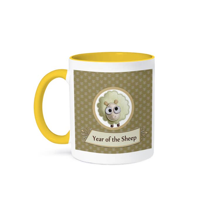 3dRose - Wholesale Coffee Mug - 3dRose, Cule Felt Look Sheep on Sign of the Sheep, Chinese Year of the Sheep, Taupe, Mug