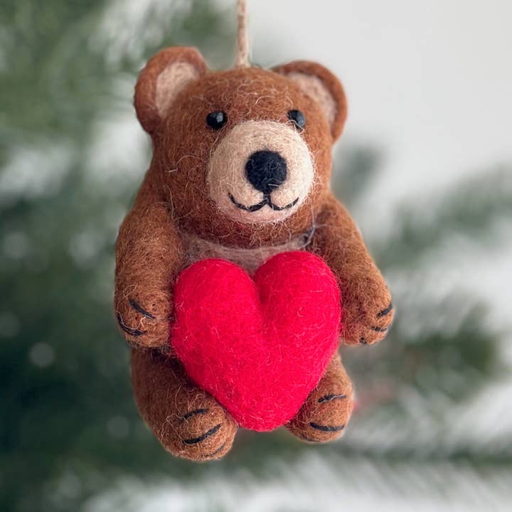 Felt Bear Holding Heart Ornament for wholesale by Ganapati