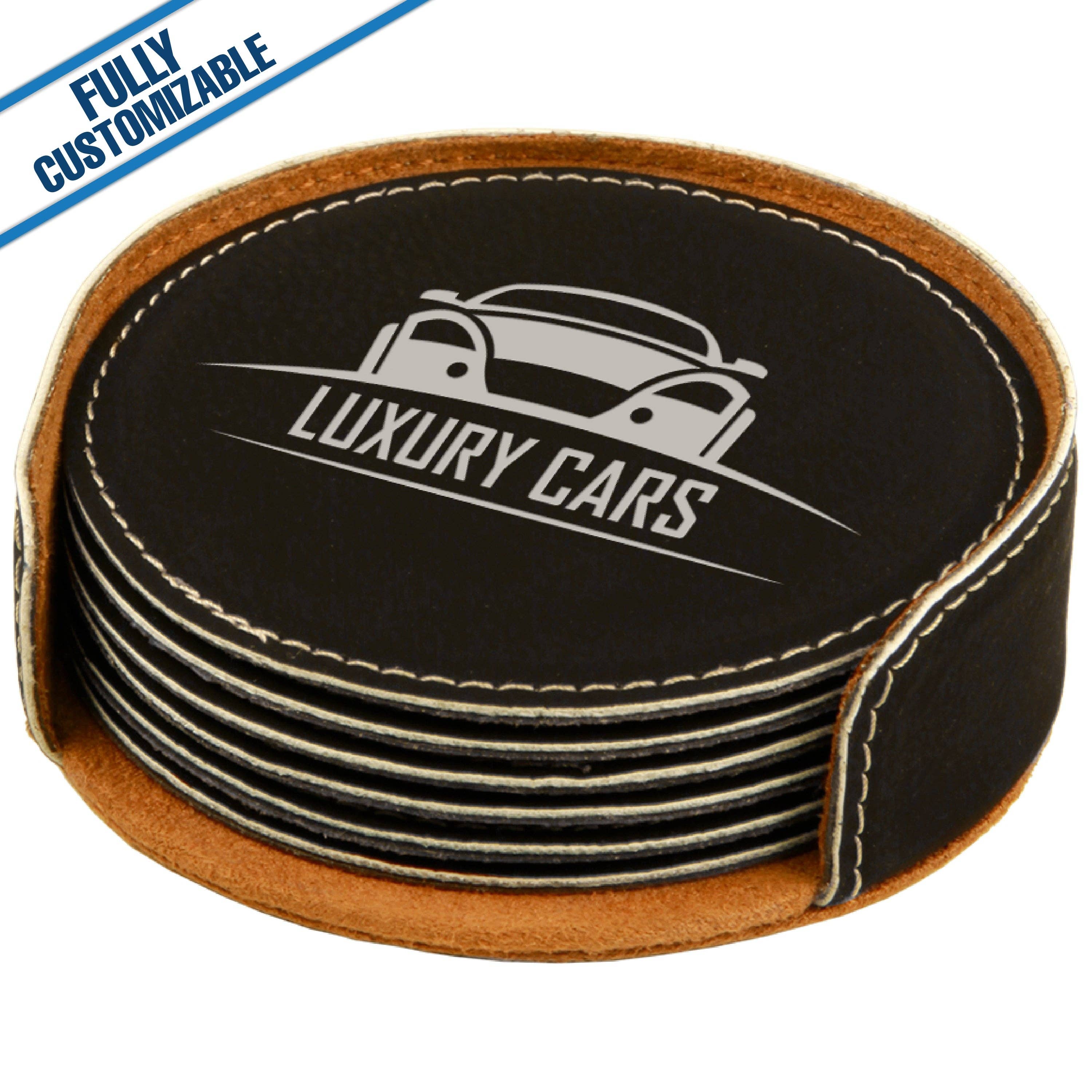 GiftWorksPlus - Wholesale Coasters - Engraved Leatherette Round Coasters - Fully Customizable23