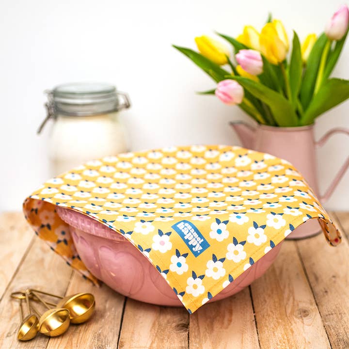 RETRO YELLOW/BLUE TEA TOWELS QUALITY FLORAL for wholesale by Enamelhappy