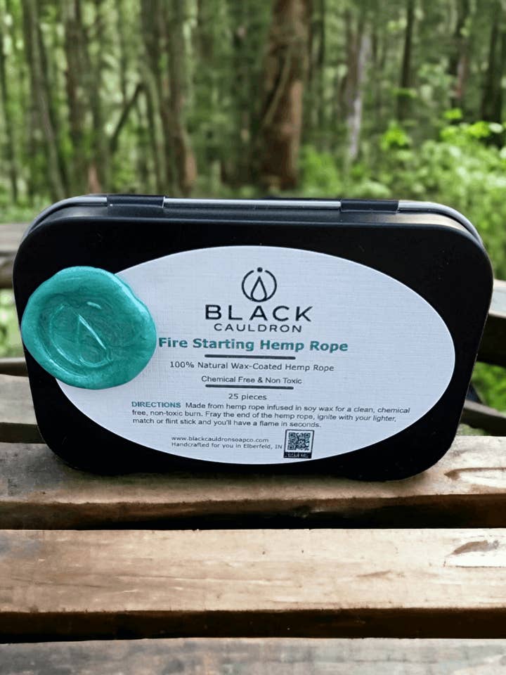 25 encendedores de cáñamo con cera de soja, encendedores de cáñamo totalmente natural, fósforos Bushcraft para acampar, supervivencia, emergencia, encendedor para venta al por mayor de Black Cauldron Soap Co.