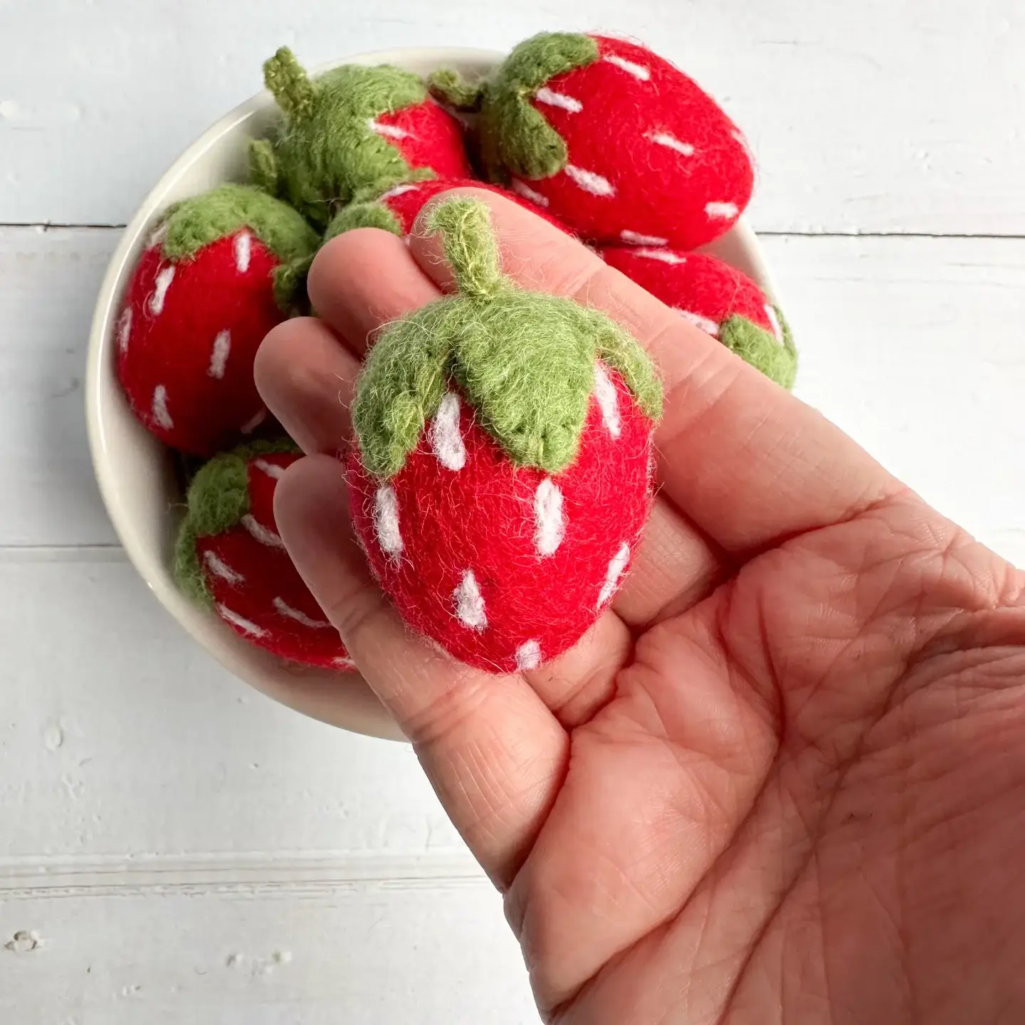 Sewing Seeds Play - Wholesale Decorative tabletop object - One Red Felt Strawberry With Forest Green Stem2