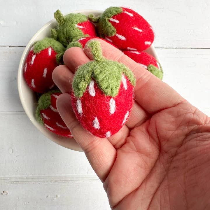 Sewing Seeds Play - Wholesale Decorative tabletop object - One Red Felt Strawberry With Forest Green Stem2