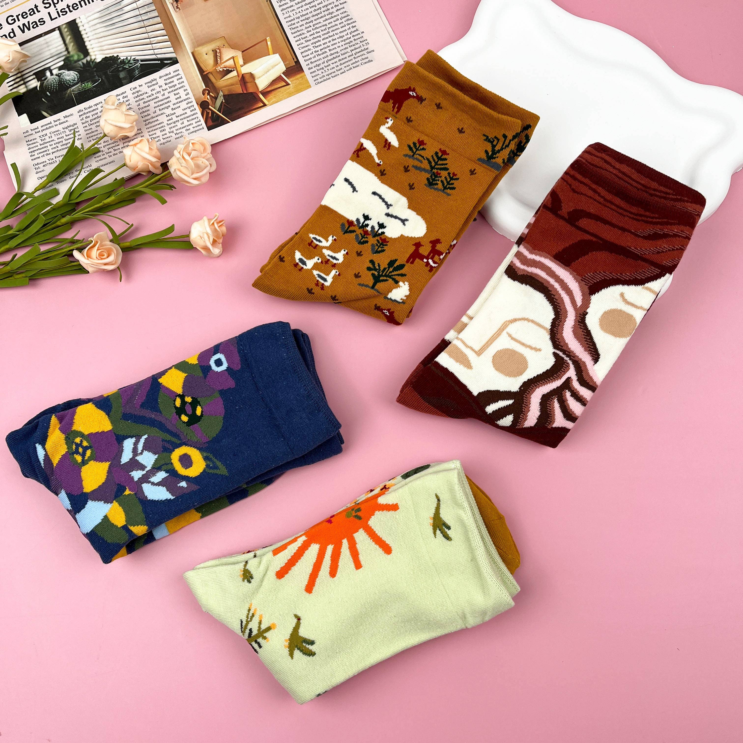 mildstyles - Wholesale Socks - Women's - Vintage Artistic Abstract Oil Painting Mid-Calf Socks10