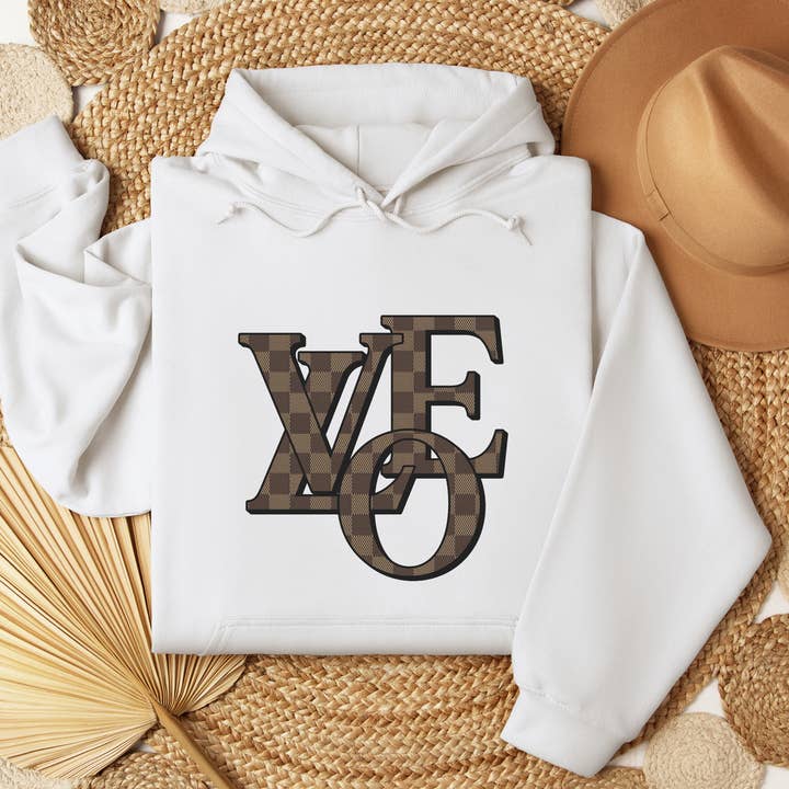 Boujee LOVE Hoodie | Checkered LOVE Valentine Graphic Hoodie for wholesale by Trendznmore - Modern Graphic Apparel