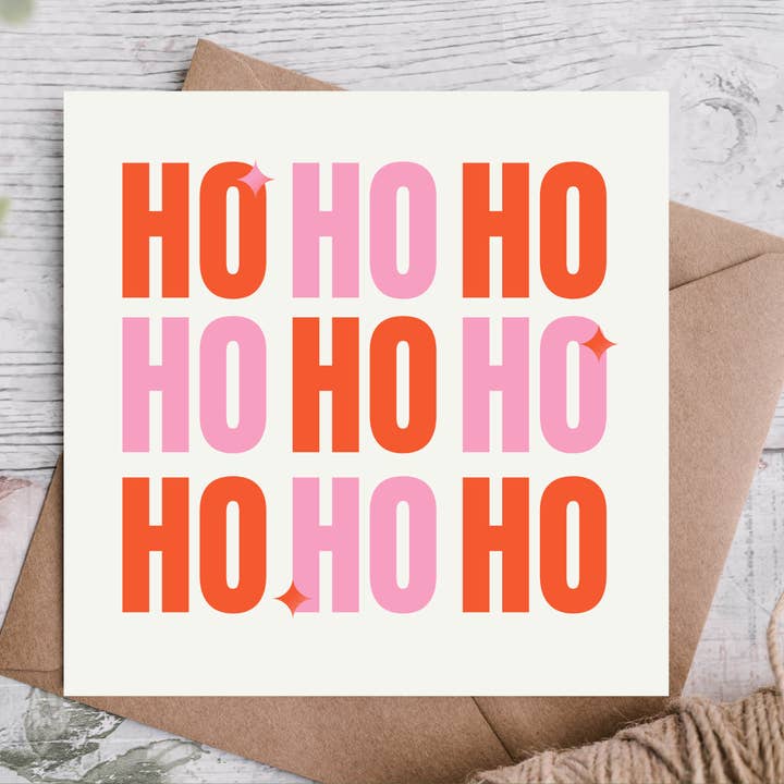 Bold Pink & Red Ho Ho Ho Christmas Card for wholesale by Highgrove Cards