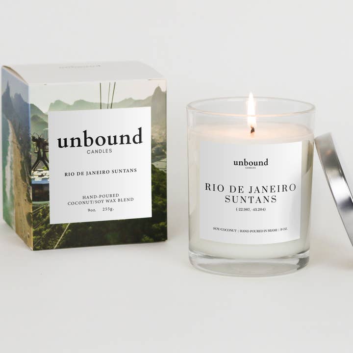 Rio De Janeiro Suntans - Coco Soy Destination Candle - 9oz for wholesale by Unbound Candles