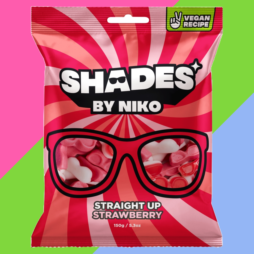 Gaffney's Sweets & Treats Wholesale - Wholesale Gummy - Shades by Niko Straight Up Strawberry Flavour Sweets Bag 20x150g0