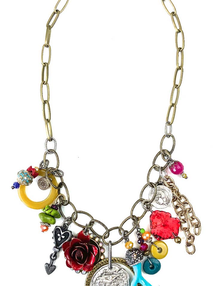 NK-Chunky Chains with Mixed Charm Dangles Pendant Necklace for wholesale by Lost & Found Trading