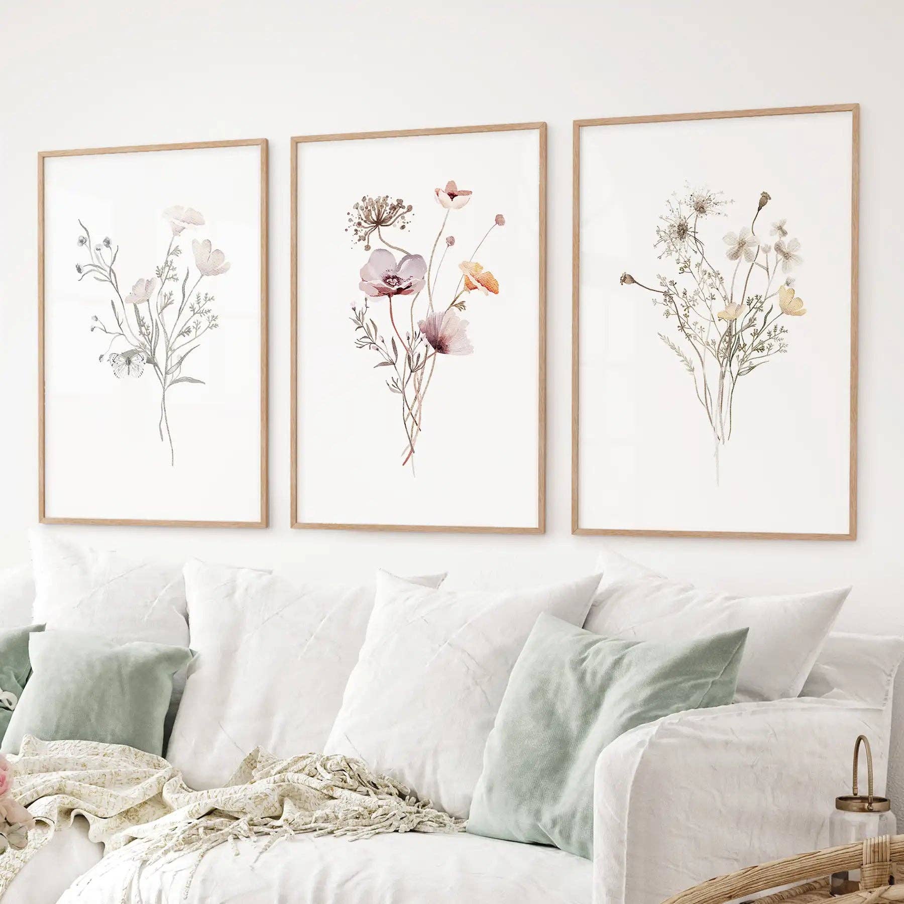 PrintSets.com - Wholesale Gallery Wall Set - Watercolor Wildflower Set of 3 Prints. Botanical Floral Art for Cottage Spaces1