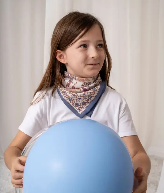 Bindi Atelier - Wholesale Scarf - Kids - Child's Scarf in Block Print Cotton Matira Vanilla2