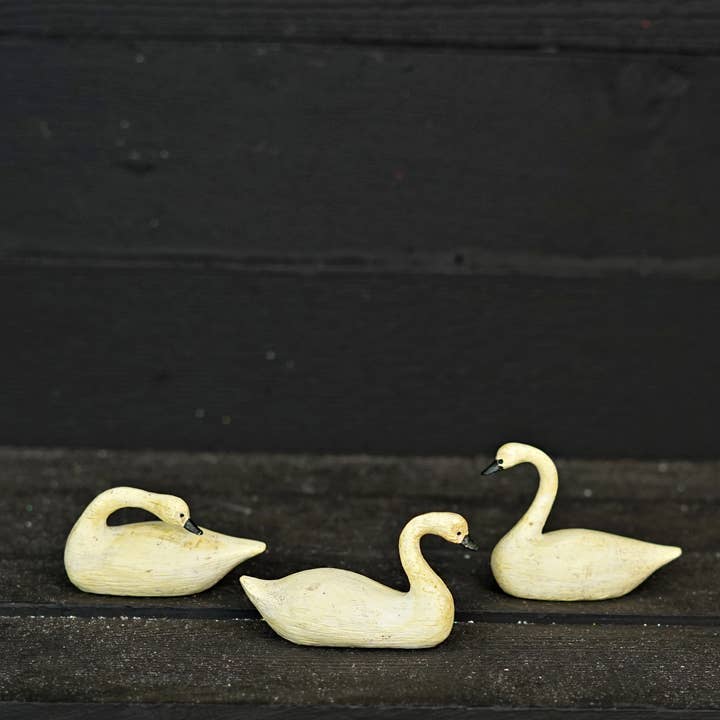 Impressive Enterprises, Inc. - Wholesale Decorative Tabletop Object - 63400- Set of 3 Mini Ivory Swans-Poly Resin-4.5Lx1.75Wx2.5in