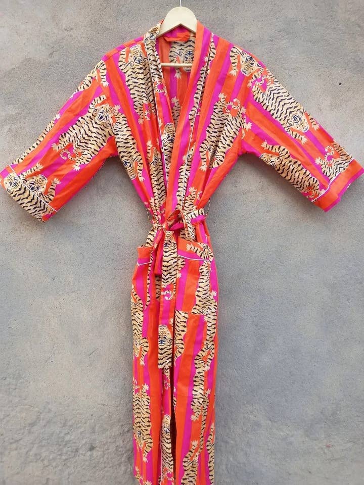 bhavnas boutique - Wholesale Robe - Women's - Cotton Kimono Robe Dressing Gown Block Print Bridesmaid Robe