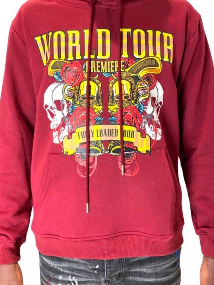 Sweat à capuche rouge entièrement chargé pour la vente par World Tour