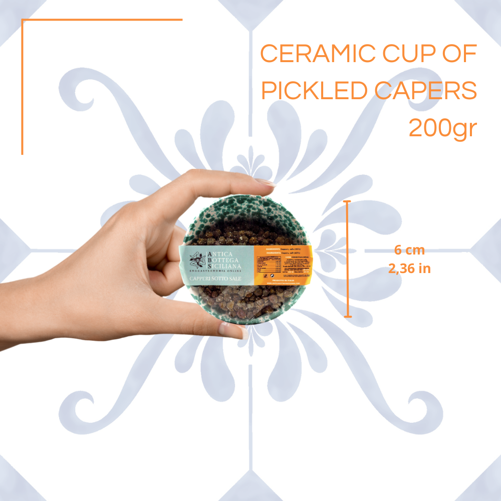 Antica Bottega Siciliana - Wholesale Pickled Vegetables - Sicilian Capers under salt in Ceramic Cup - 200g2
