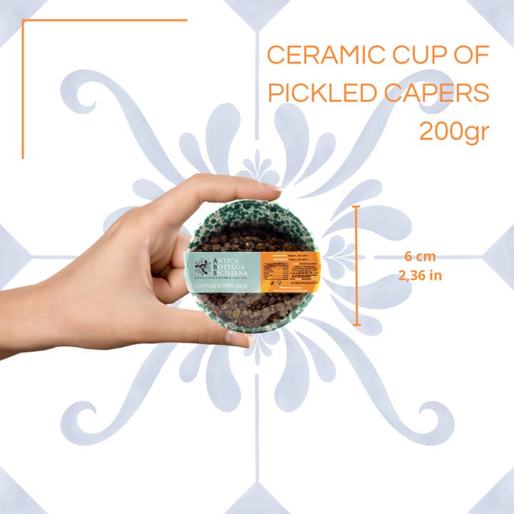 Antica Bottega Siciliana - Wholesale Pickled Vegetables - Sicilian Capers under salt in Ceramic Cup - 200g2