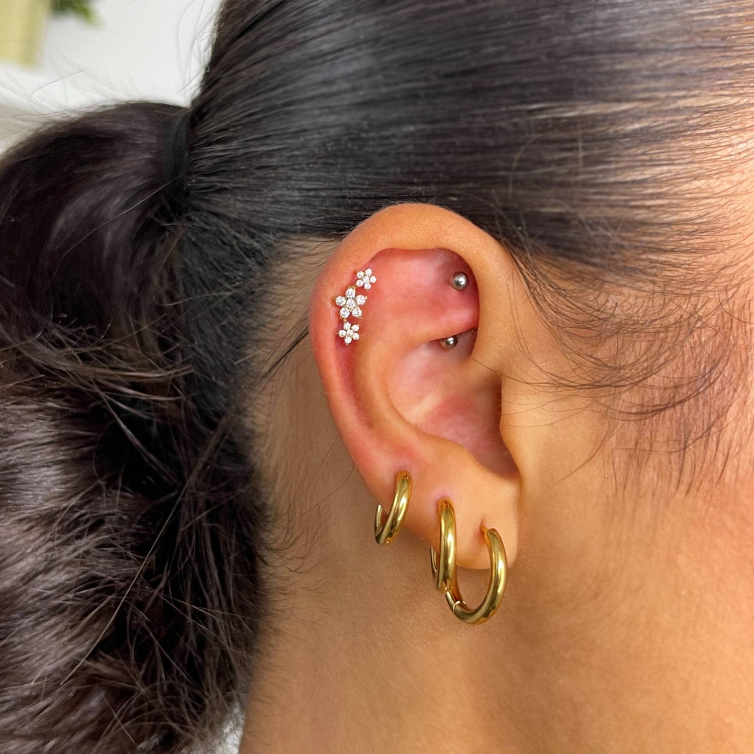 Schmuckgroßhandel - Wholesale Single Earring - Flowerish Piercing | Titanium3