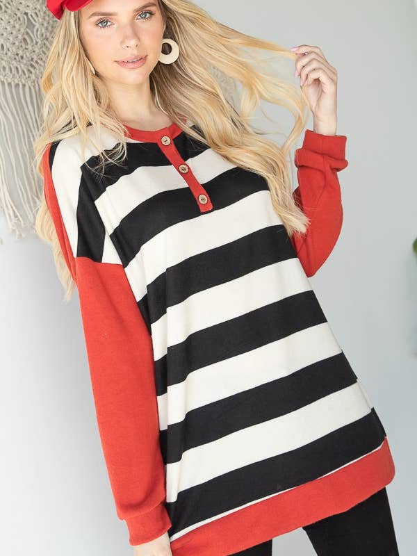 STRIPE LONG SLEEVE BUTTON UP TOP for wholesale by JADE BY JANE