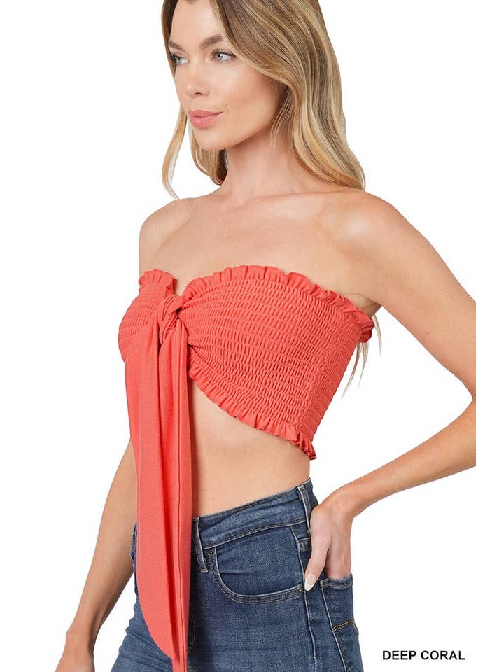 Vanilla Monkey – wholesale Blouse – Women’s – Soft French Terry Smocked Tie Front Tube Top2