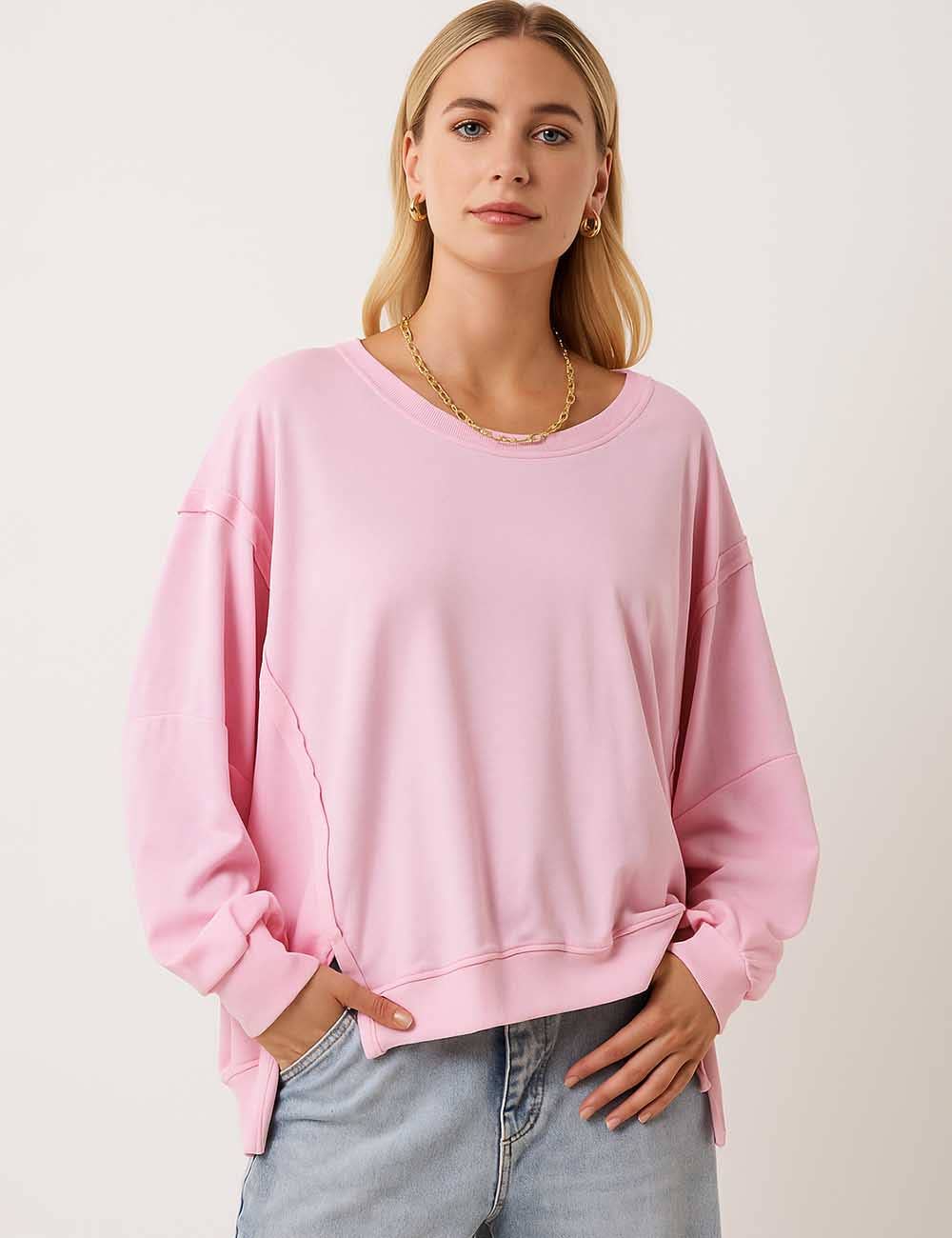 Sweetkama – wholesale Sweatshirt - Dam – Enfärgad oregelbunden Slouchy tröja för damer SKT38525