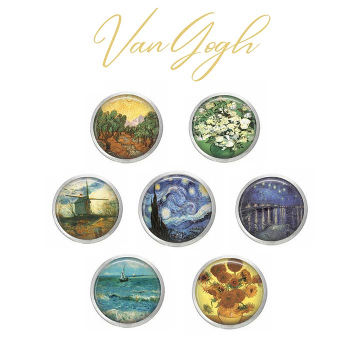 Van Gogh Snap - Set om 7 - Glas Kupolformad eller Handpressad för wholesale av Say It in A Snap Jewelry