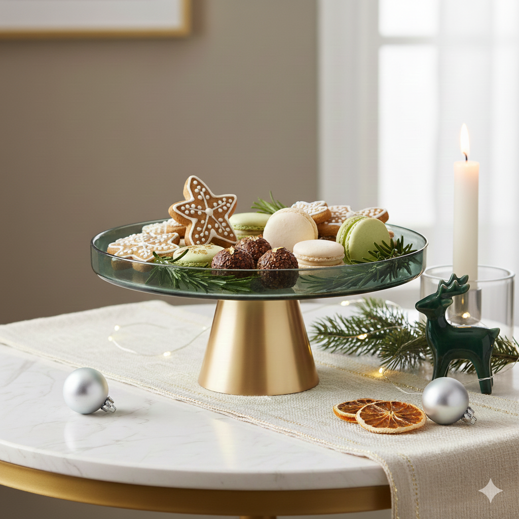 AULICA - Wholesale Serving Tray - Green cake stand with gold base 21x21x8cm1