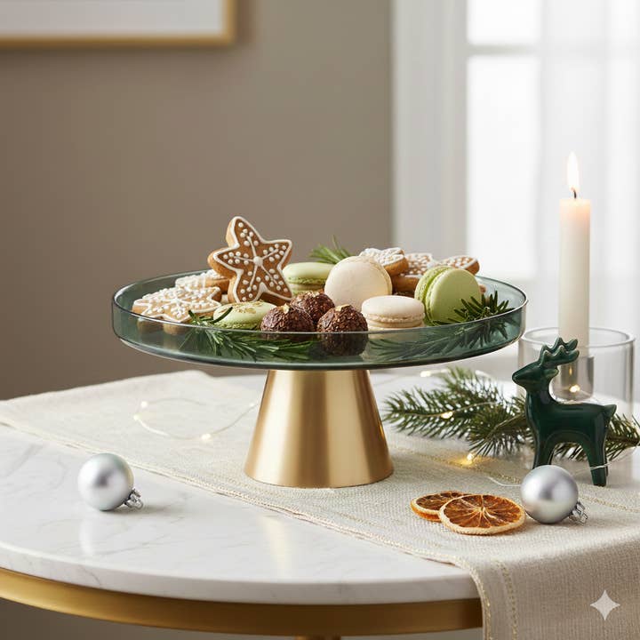 AULICA - Wholesale Serving Tray - Green cake stand with gold base 21x21x8cm1