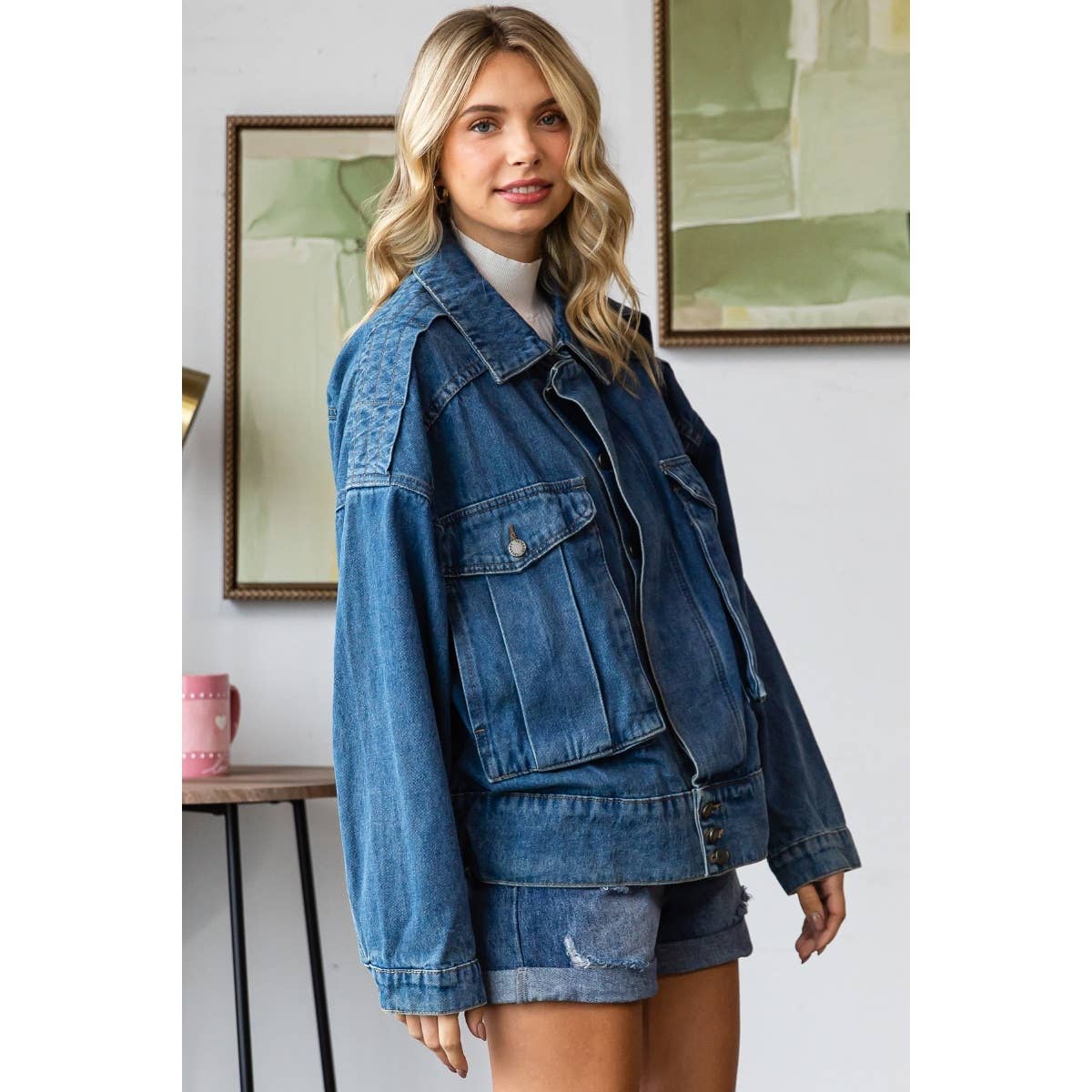 Veveret - Vente Veste en jean – femme - Veste cargo en jean surdimensionnée5