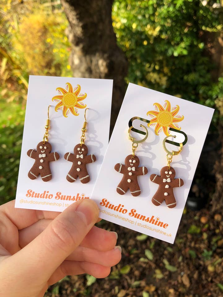 Gingerbread Men Earrings | Handcrafted from Polymer Clay for wholesale by Studio Sunshine