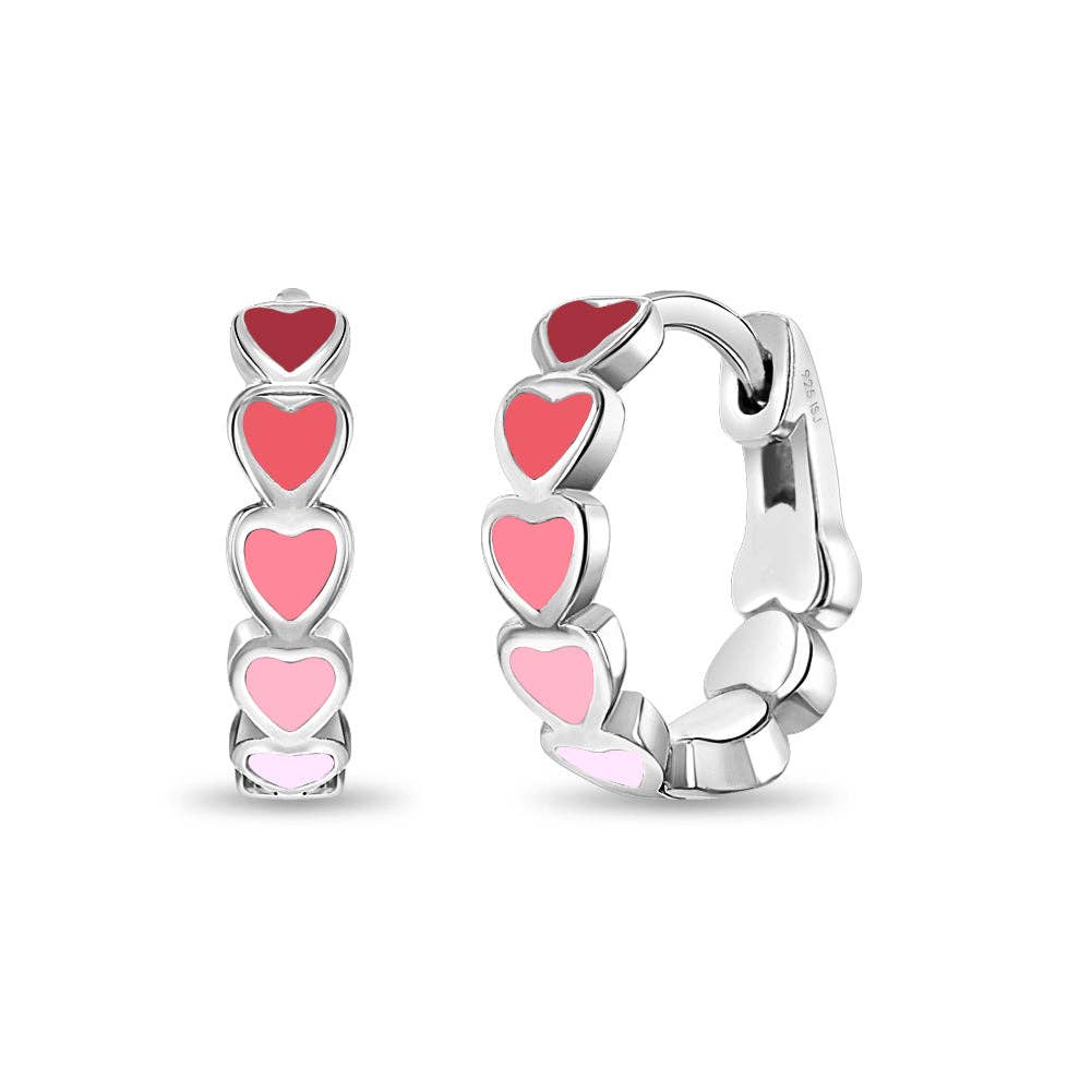 In Season Jewelry – wholesale Huggie earrings – Heart 9mm Baby / Kids Earrings Hoop Enamel - Sterling Silver10