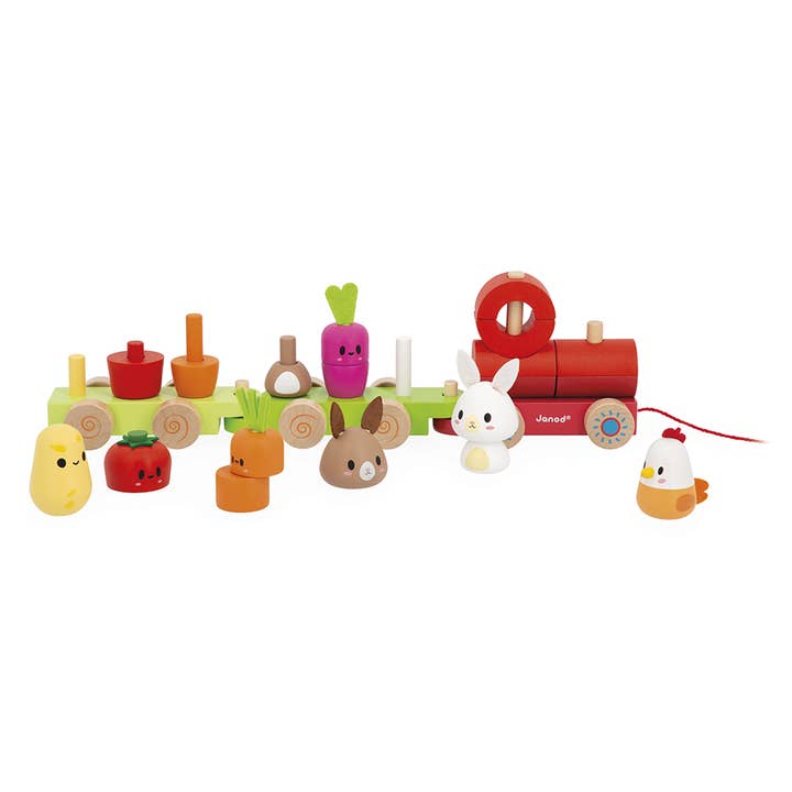 Janod - Wholesale Wood Toy - Kids - Farm | Pull-Along Stacker Train | 19 pieces1