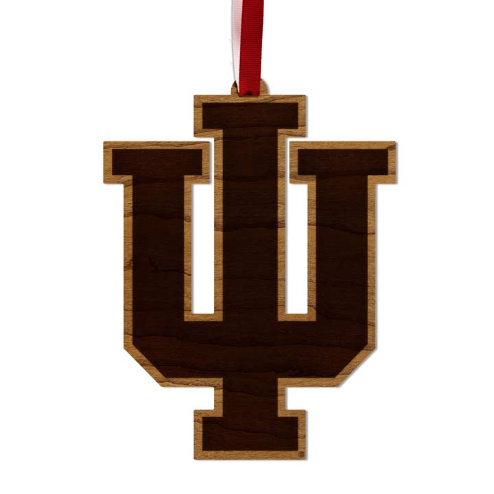 Indiana University IU Ornament – Crafted from Cherry and Maple Wood – Indiana Hoosiers for wholesale by LazerEdge