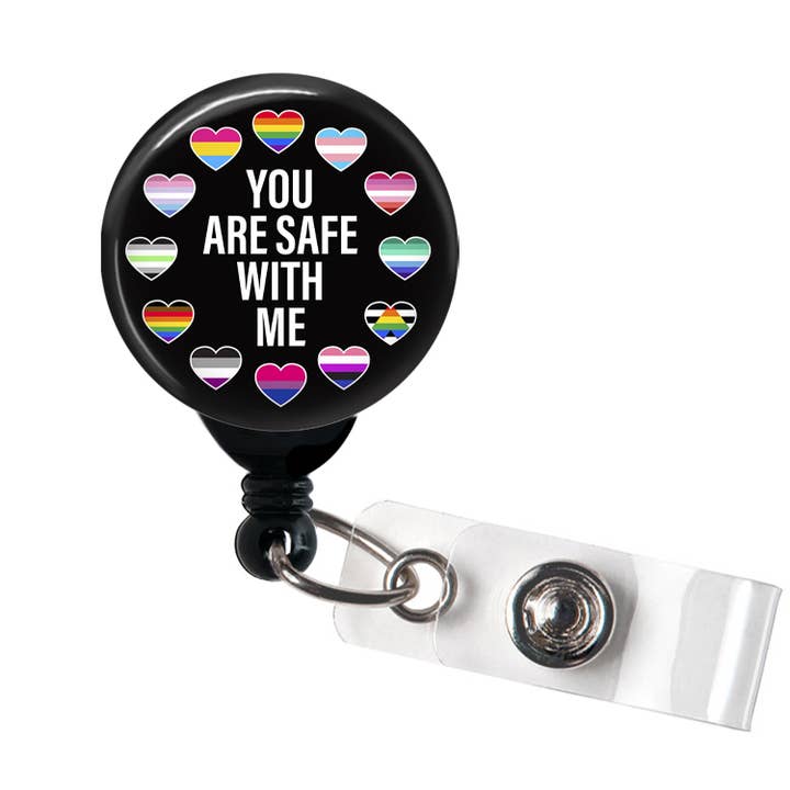 You Are Safe With Me Badge Reel, Pride Flag, LGBTQ, Ally for wholesale by Good Girl Gone Badge