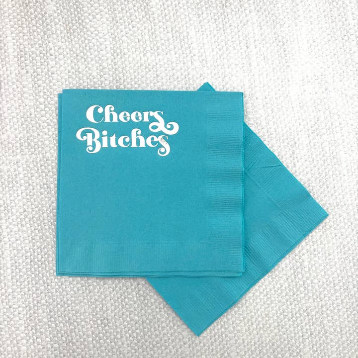 Cheers Bitches Silver Foil Blue Cocktail Beverage Napkin
for wholesale by Mod Lounge Paper Company