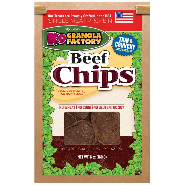 Chip Collection, Single Meat Protein Beef Chips For Dogs 6oz for wholesale by K9 Granola Factory