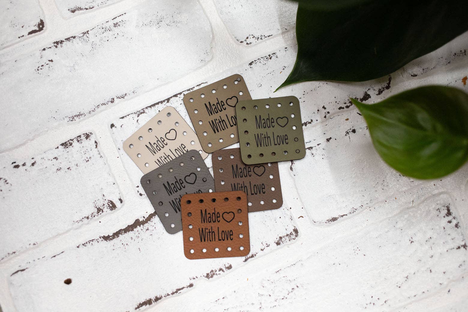 The McGarvey Workshop - Wholesale Craft Supplies - Made with Love Tags, Faux Leather Labels for Handmade Items, Custom Faux Leather Tags for Knitting and Crochet, 1.75" x 1.75" (Copy)4