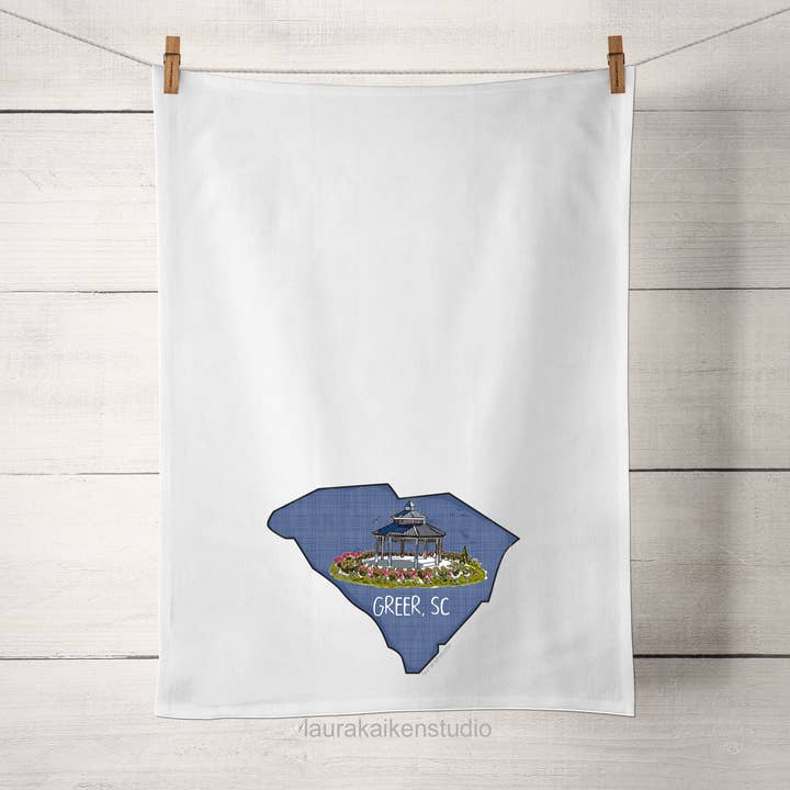 SC Greer City Park South Carolina Tea Towel for wholesale by Laura K Aiken Studio