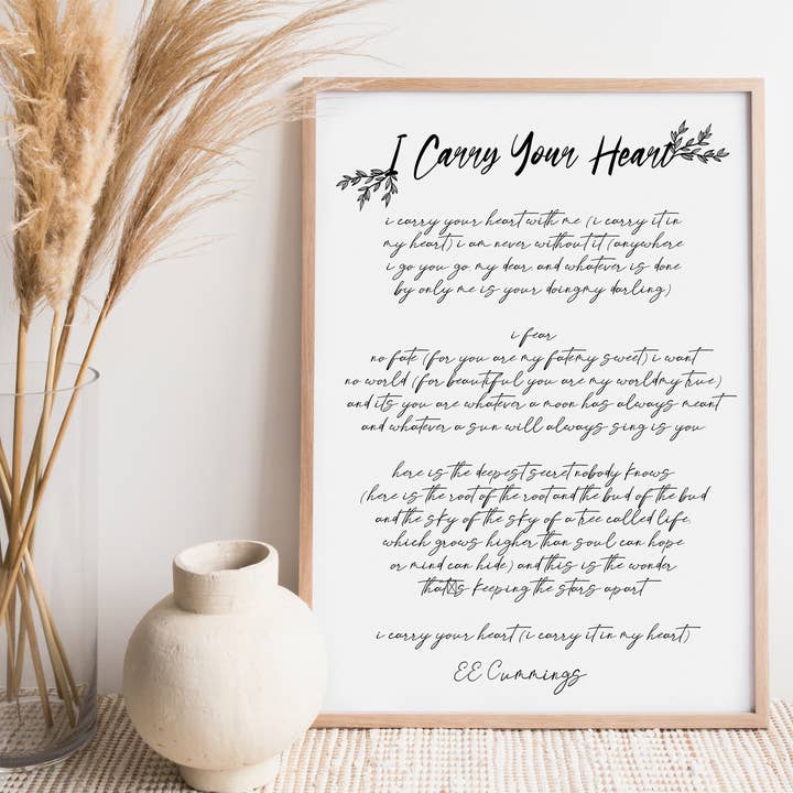 OLFFE – wholesale Art print – E.E. Cummings I Carry Your Heart Poetry Print