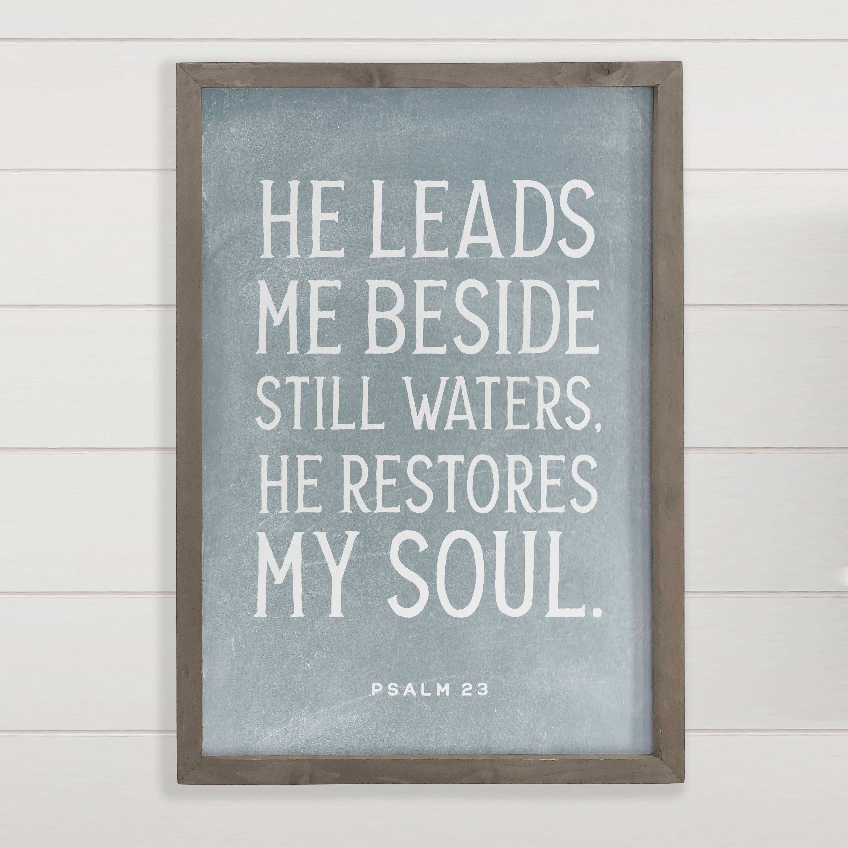 Hangout Home - Wholesale Sign - Psalms 23 He Restores My Soul - Scripture Word Art - Framed0