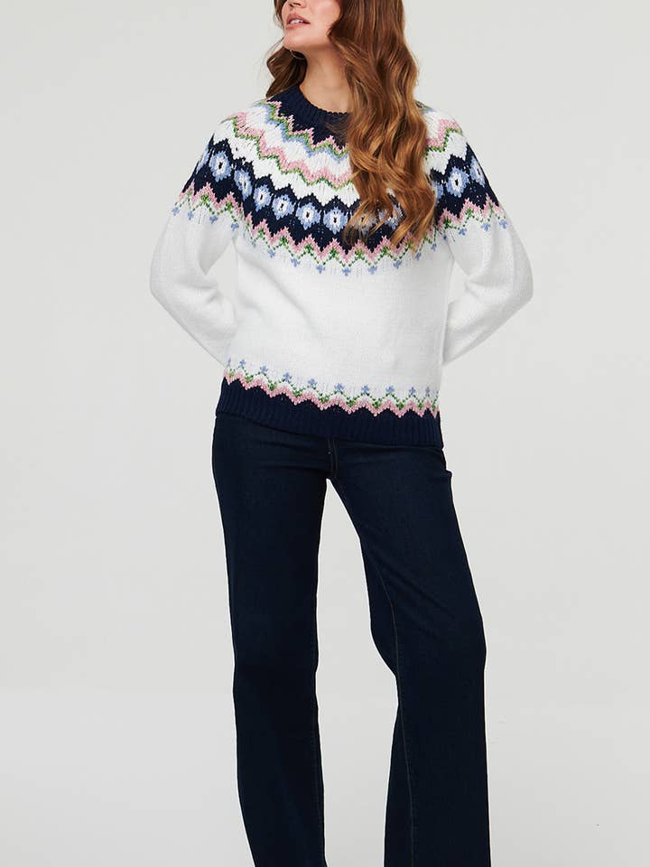 Fairisle Print Relaxed Gebreide Trui voor wholesale door Stellalondon