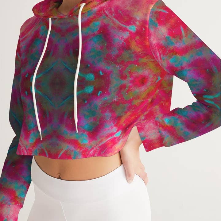 Felpa corta da donna con cappuccio Two Wishes Red Planet Cosmos per la vendita all'ingrosso da parte di Fridge Art Boutique