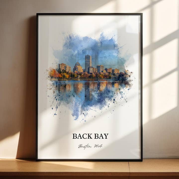 Back Bay Boston Wall Art, Back Bay Print, Boston Watercolor Art, Boston MA Gift, Boston Travel Print, Travel Poster, Housewarming Gift for wholesale by Premium Travel Art