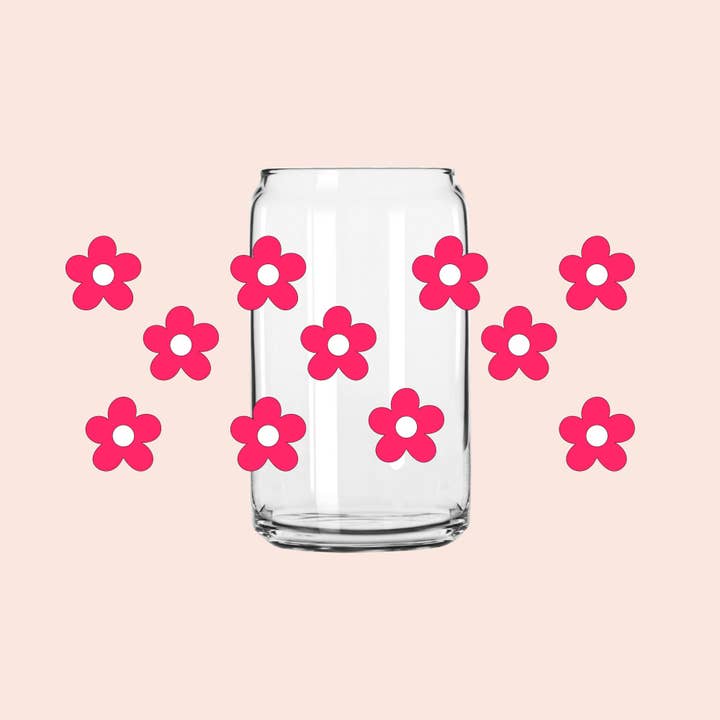 Designs & Crafts By Mo - Wholesale Drinking Glass/Cup - Retro Flower Coffee Glass Can, 16oz, Iced Coffee Beer Glass Can, Aesthetic TikTok Trendy, Free Shipping, Customizable Cup, Co-Worker Gift6