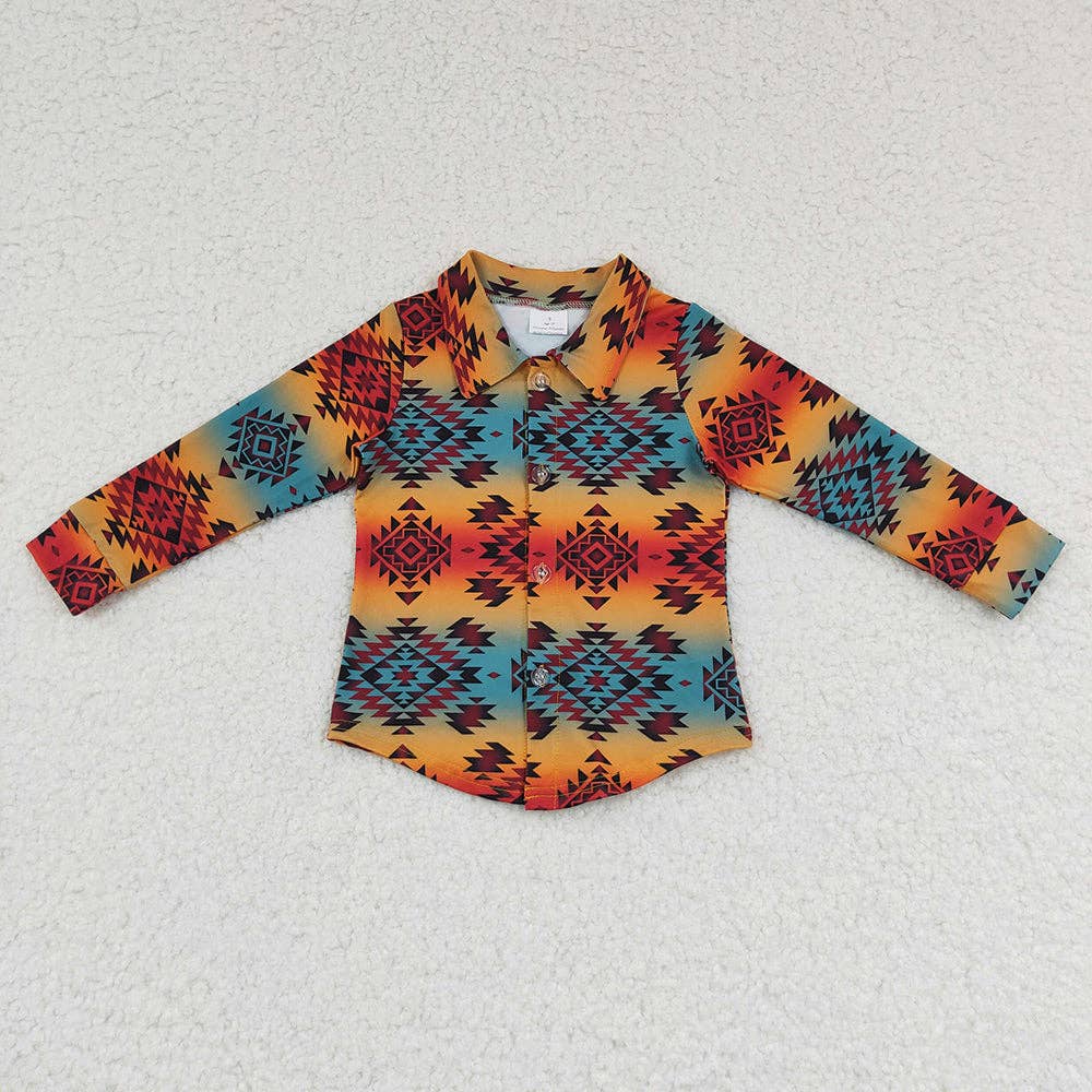 Aier Wholesale - Wholesale Button Down Shirt - Kids - Baby kids western aztec Long Sleeve button up shirts0